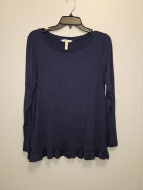 Matilda Jane Navy Ruffle-Hem Long Sleeve Tee Size Medium